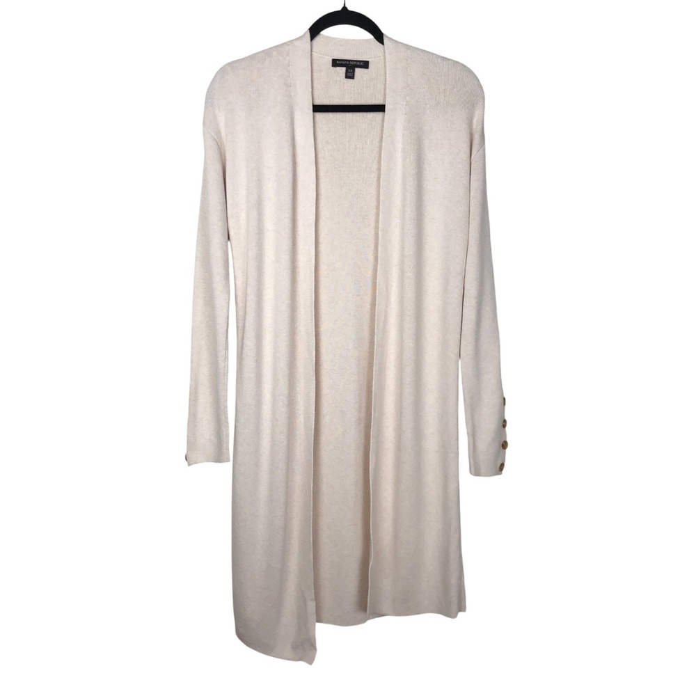 Banana Republic Womens Longline Open Front Cardigan‎ Button Sleeve Size XS Beige